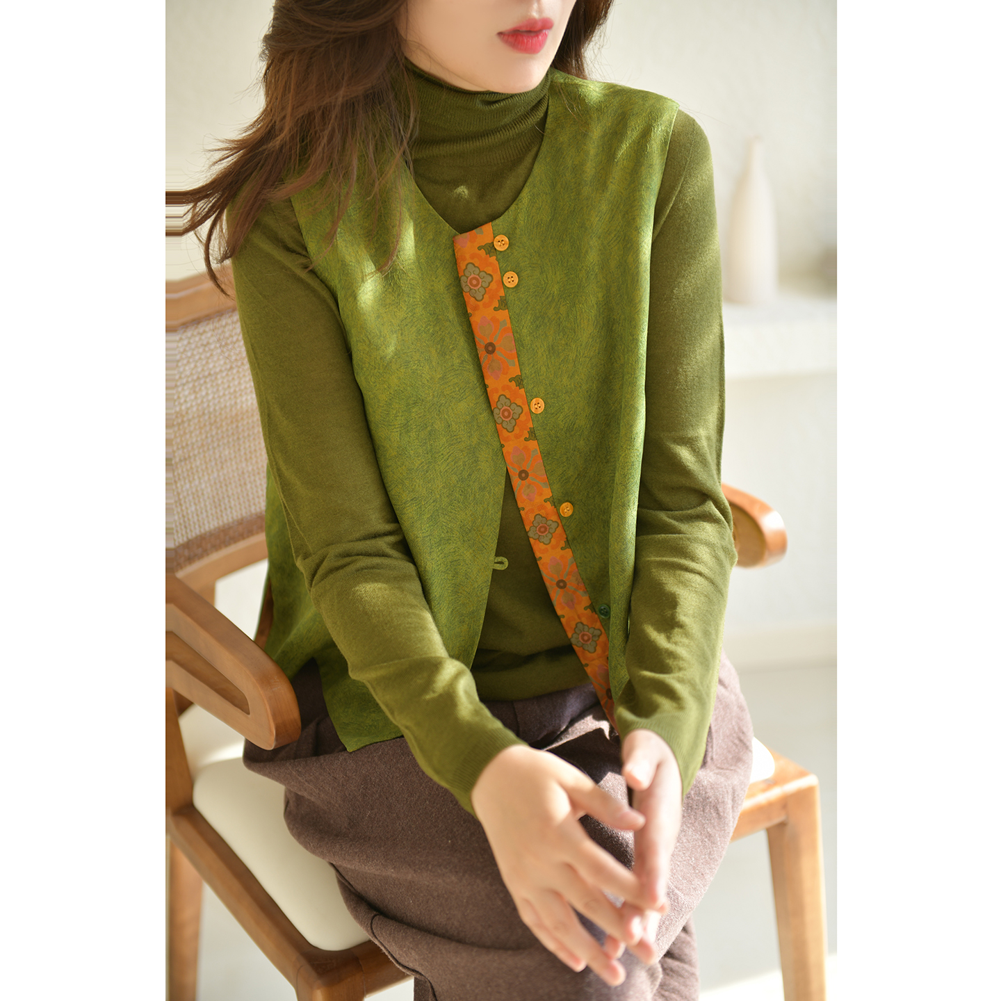 GESGOO新中式红云纱提花马甲外套