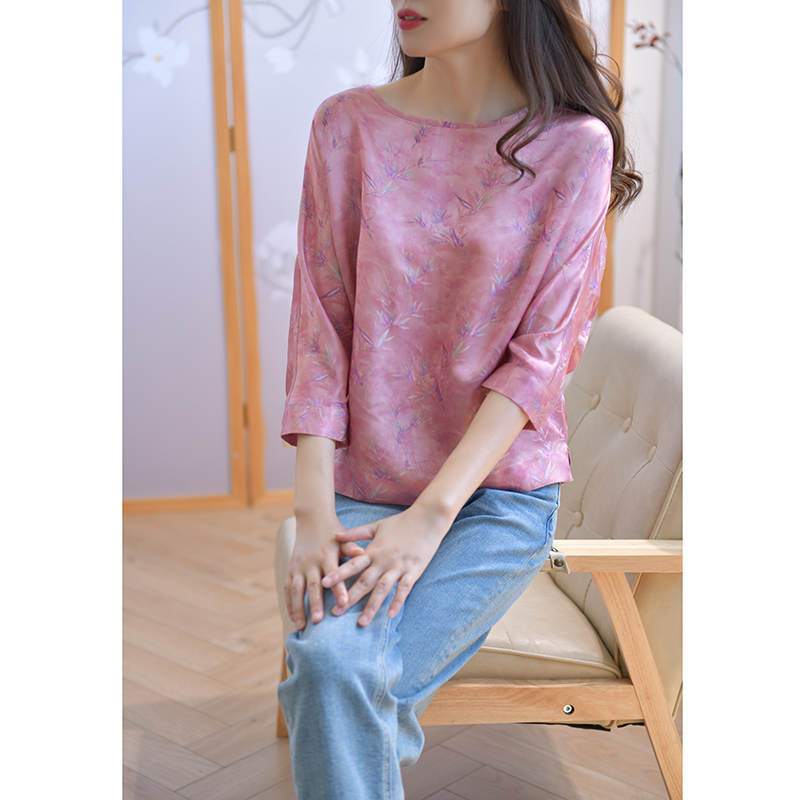 GESGOO气质提花圆领真丝衬衫