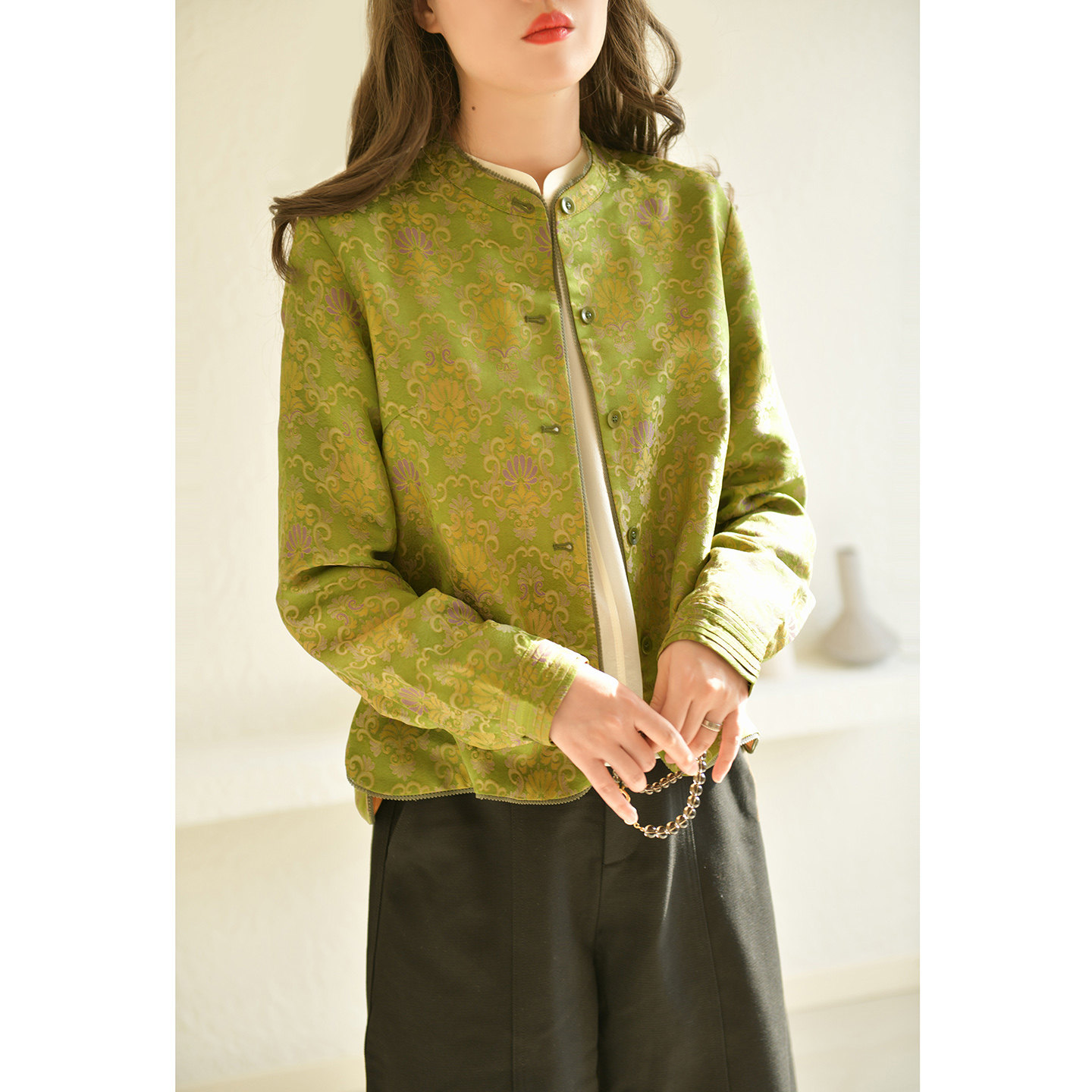 GESGOO织锦缎桑蚕丝短外套新中式