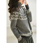 GESGOO复古慵懒提花费尔岛半拉链高领毛衣冬季 女绵羊毛撞色针织衫