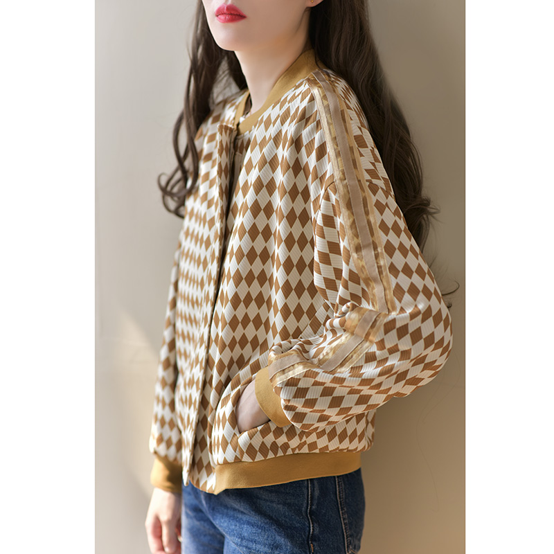 GESGOO休闲短款格子棒球服外套