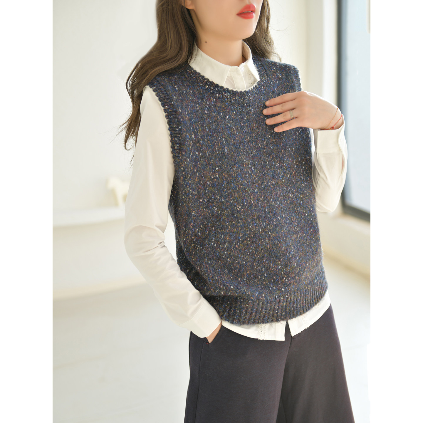 GESGOO复古圆领针织背心毛衣马甲无袖女装秋冬叠穿法式上衣高级感,女装/女士精品,马夹,淘宝优惠券,粉丝福利购,淘宝优惠卷