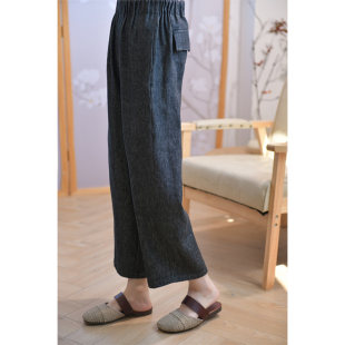 松弛感 九分休闲牛仔裤 GESGOO文艺棉麻阔腿裤 女小个子秋季