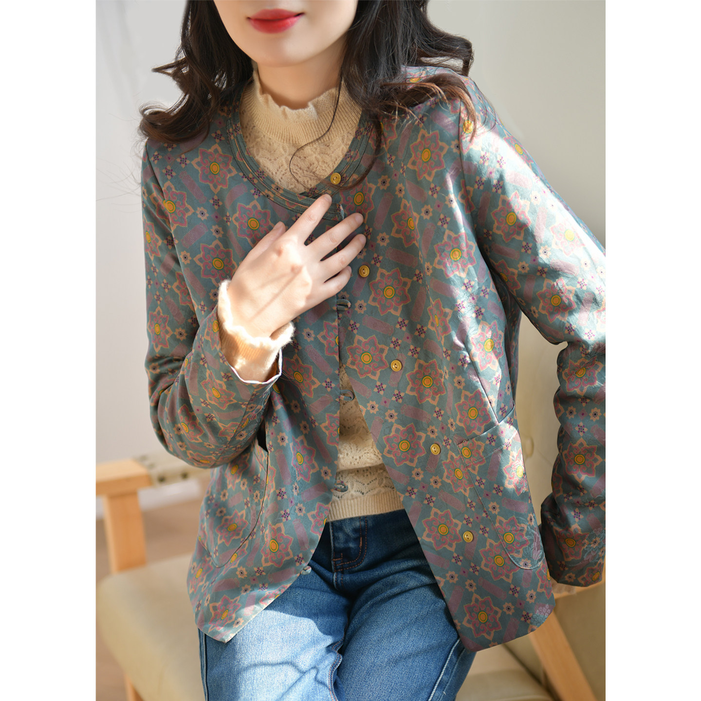 GESGOO红云纱25姆米真丝短款棉服女秋冬新中式提花圆领夹棉小外套,女装/女士精品,棉衣/棉服,淘宝优惠券,粉丝福利购,淘宝优惠卷