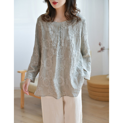 GESGOO原创设计42支绣花苎麻衬衫