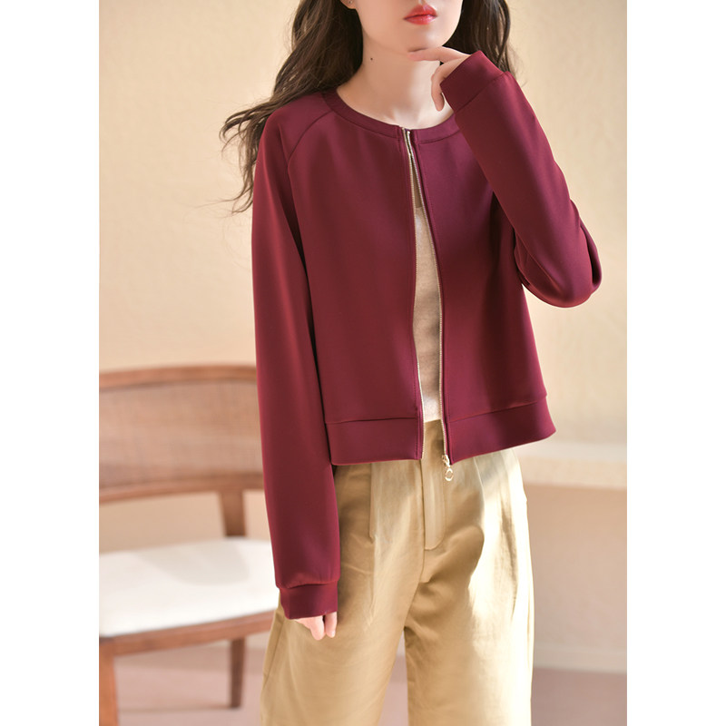 GESGOO休闲宽松短款外套女春秋新款空气棉圆领开衫夹克安可拉红色,女装/女士精品,短外套,淘宝优惠券,粉丝福利购,淘宝优惠卷