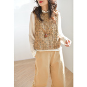 GESGOO原创莨绸工艺20姆米重磅真丝马甲复古圆领提花新中式 上衣女