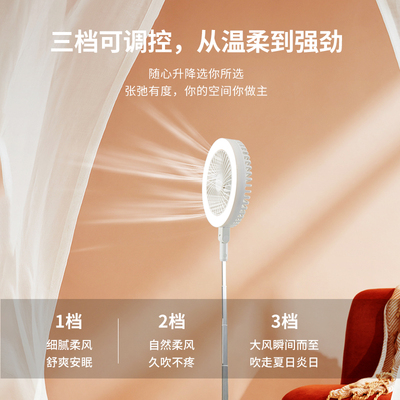 伸缩电风扇夜灯露营便携充电三档风力学生办公台地两用调光小夜灯
