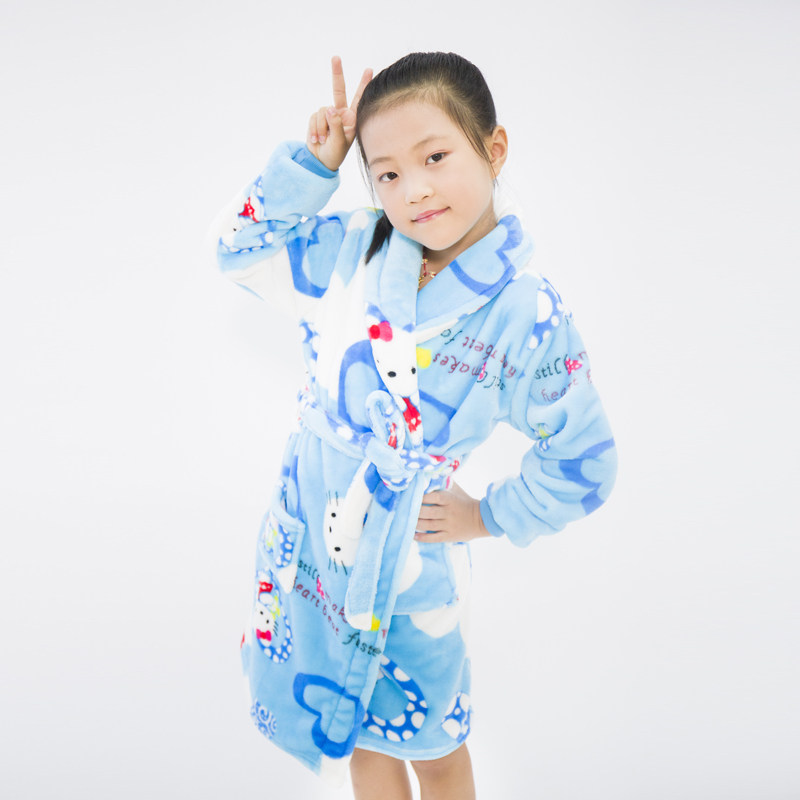 儿童睡袍法兰绒中大童男女宝宝加厚秋冬浴袍珊瑚绒睡衣小孩空调房