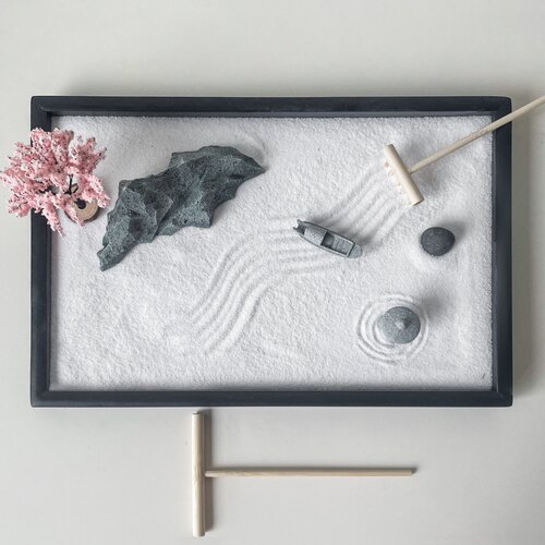 日式禅意枯山水沙盘真石假山治愈系摆件餐厅办公室装饰桌面微景观