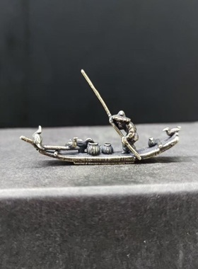 渔船木筏纯黄铜彩绘盆景假山枯山水奇石微景观造景配饰配件小摆件