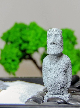 仿青砂石复活节岛石人像鱼缸造景装饰观赏鱼摆件摩艾石人神像祈福