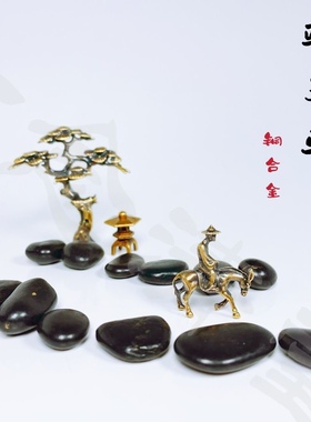 古铜骑驴老者盆景假山石造景微景观装饰中式摄影配饰骑驴铜人摆件