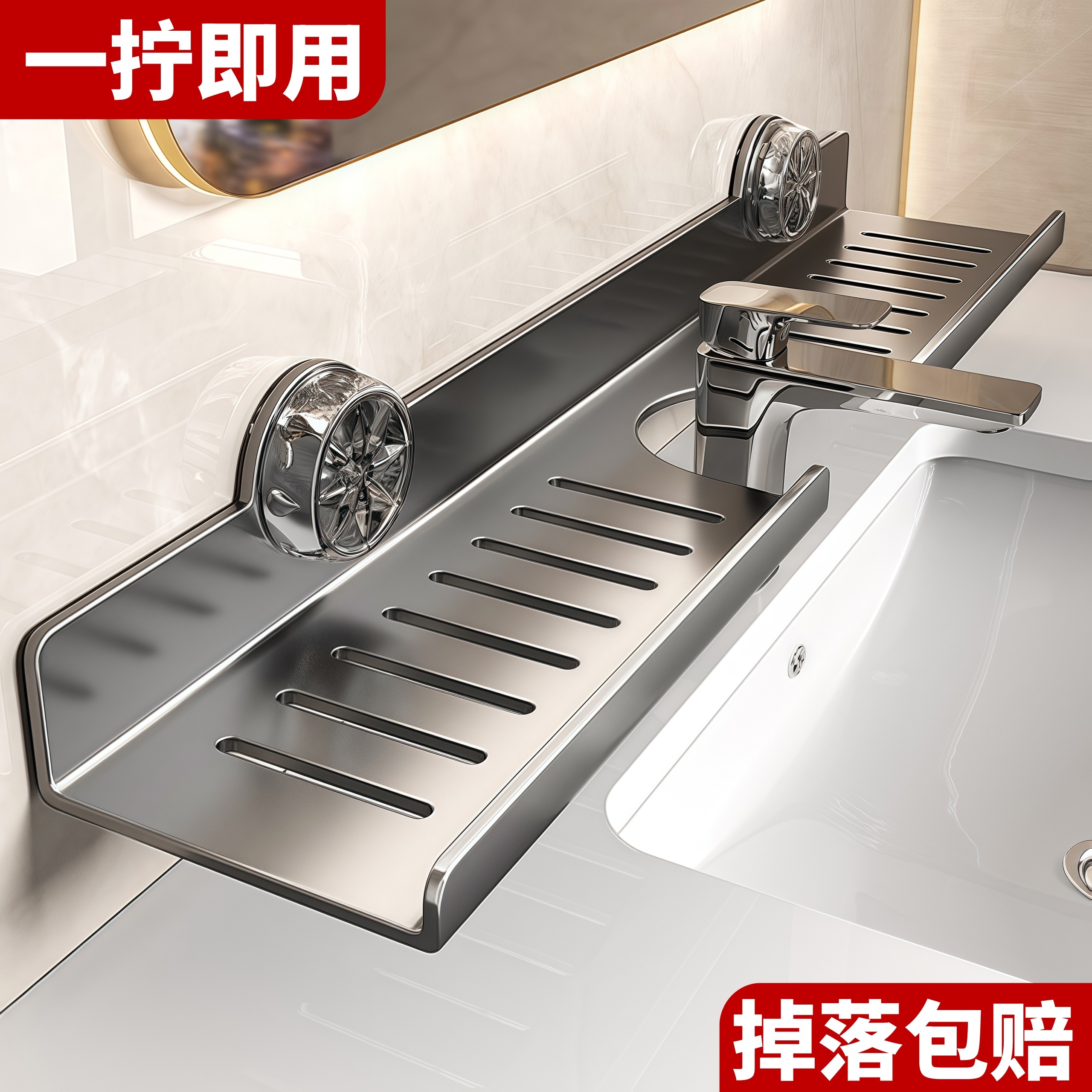 吸盘镜前卫生间置物架水龙头洗手台盆洗漱台壁挂式免打孔浴室架子,家庭/个人清洁工具,浴室角架/置物架,淘宝优惠券,粉丝福利购,淘宝优惠卷