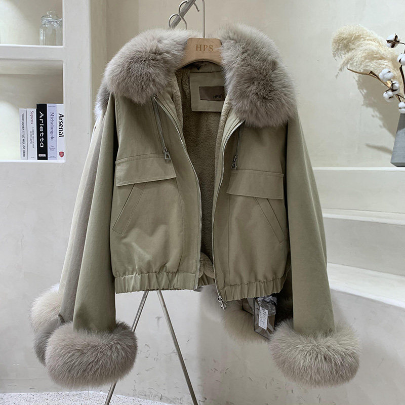 狐狸真毛派克服外套高腰短款2025冬季 獭兔毛加绒女保暖小个子,女装/女士精品,短外套,淘宝优惠券,粉丝福利购,淘宝优惠卷