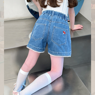 热裤 新款 女童洋气五分裤 2025夏装 子儿童休闲中裤 大童蕾丝牛仔短裤