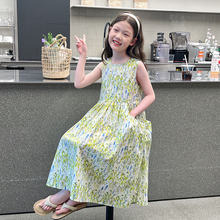 女童碎花背心裙子儿童洋气公主长裙大童装连衣裙女孩2025夏装新款