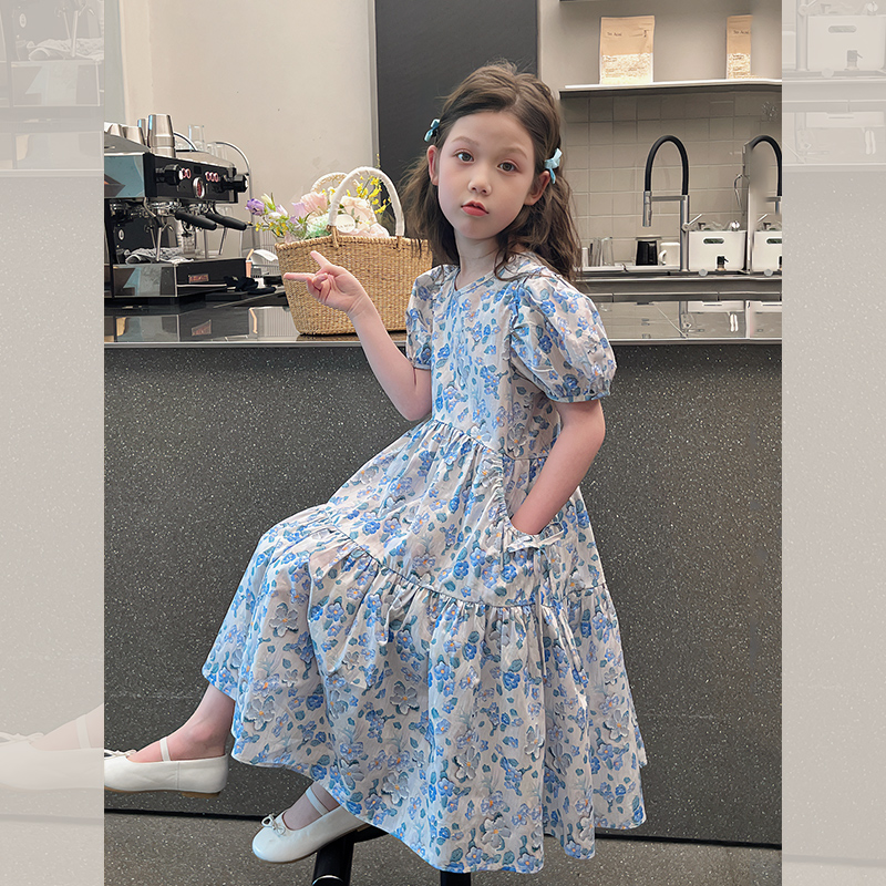 儿童碎花连衣裙女童短袖休闲裙子中大童装洋气连衣裙2025夏装新款