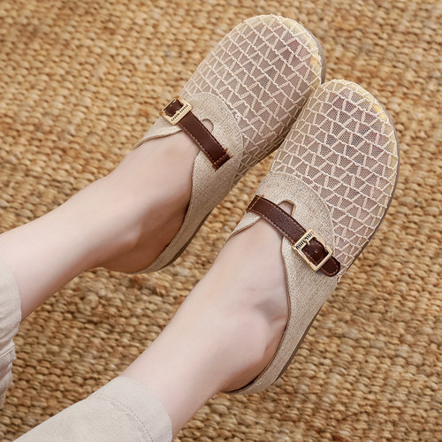 夏季平底半拖鞋懒人包头