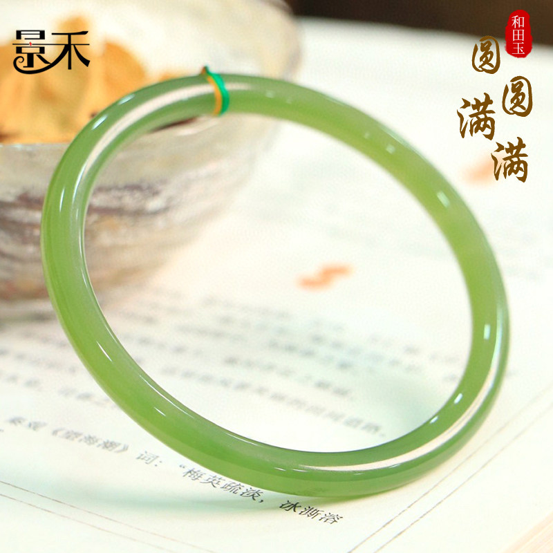 新疆和田玉青玉手镯女圆条玉镯湖水绿玉石叮当镯少女镯细条镯子