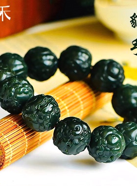 新疆和田玉貔貅手串男塔青细料玉石手链立体皮休瑞兽青玉文玩手把