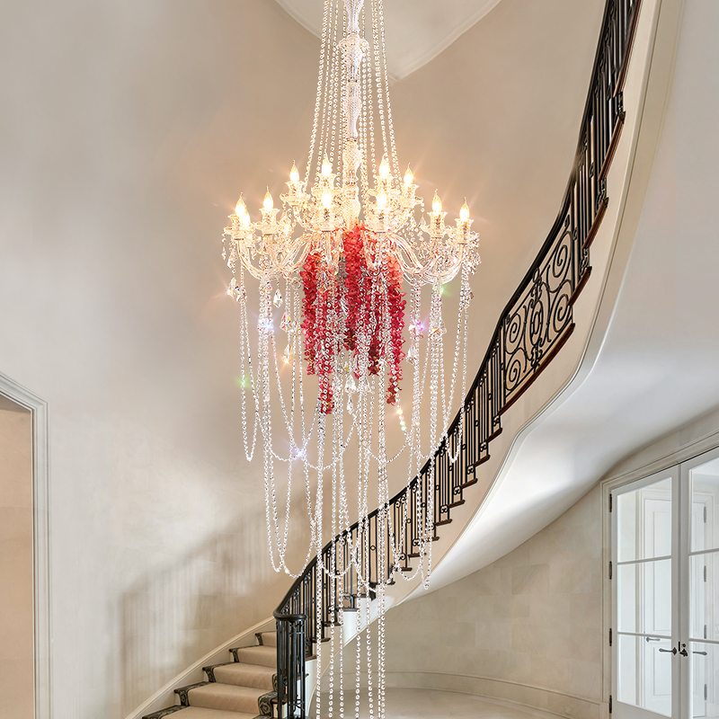 凯乔 法式轻奢水晶别墅客厅挑高欧式奢华挑空楼梯复式楼大吊灯