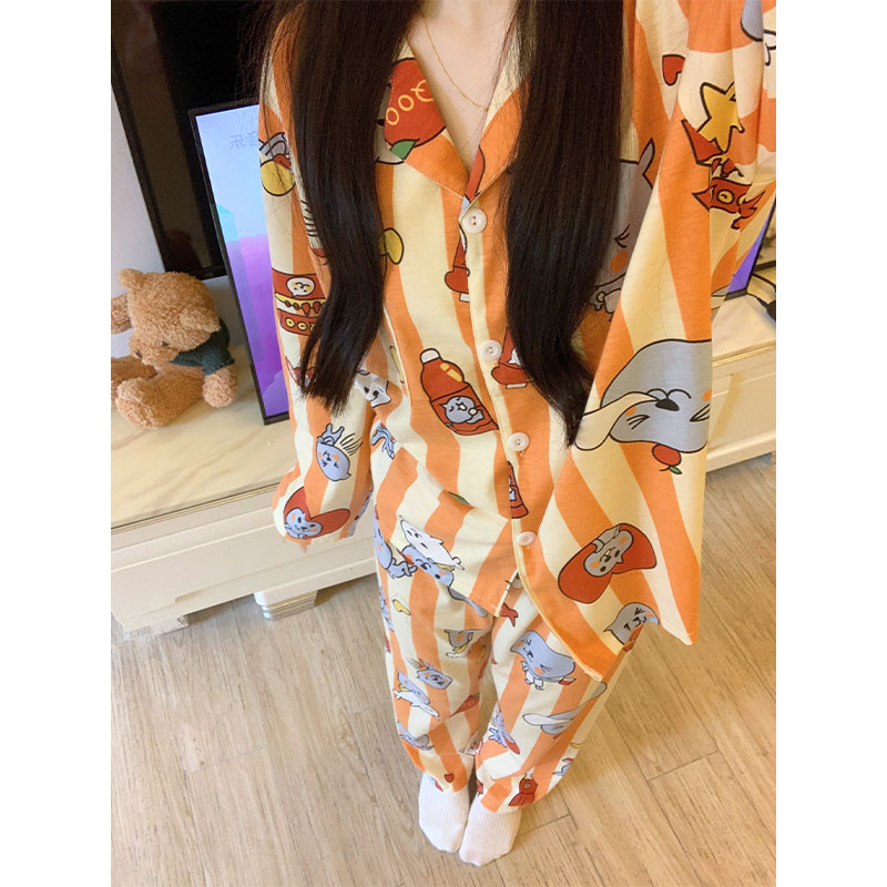 睡衣女春秋季可爱卡通酷儿长袖韩版学生宽松可外穿家居服两件套装