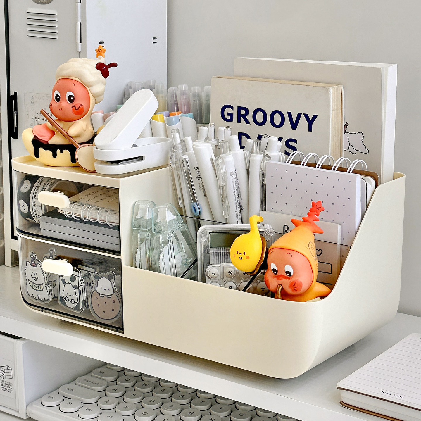 笔筒收纳盒学生办公室桌面大容量多功能整理盒抽屉式文具置物架