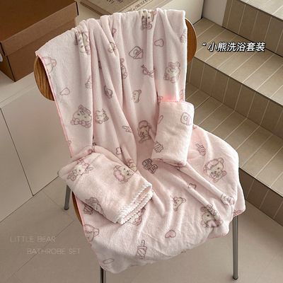 浴巾女款2026新款加厚干发帽三件套吸水速干学生宿舍可爱卡通毛巾
