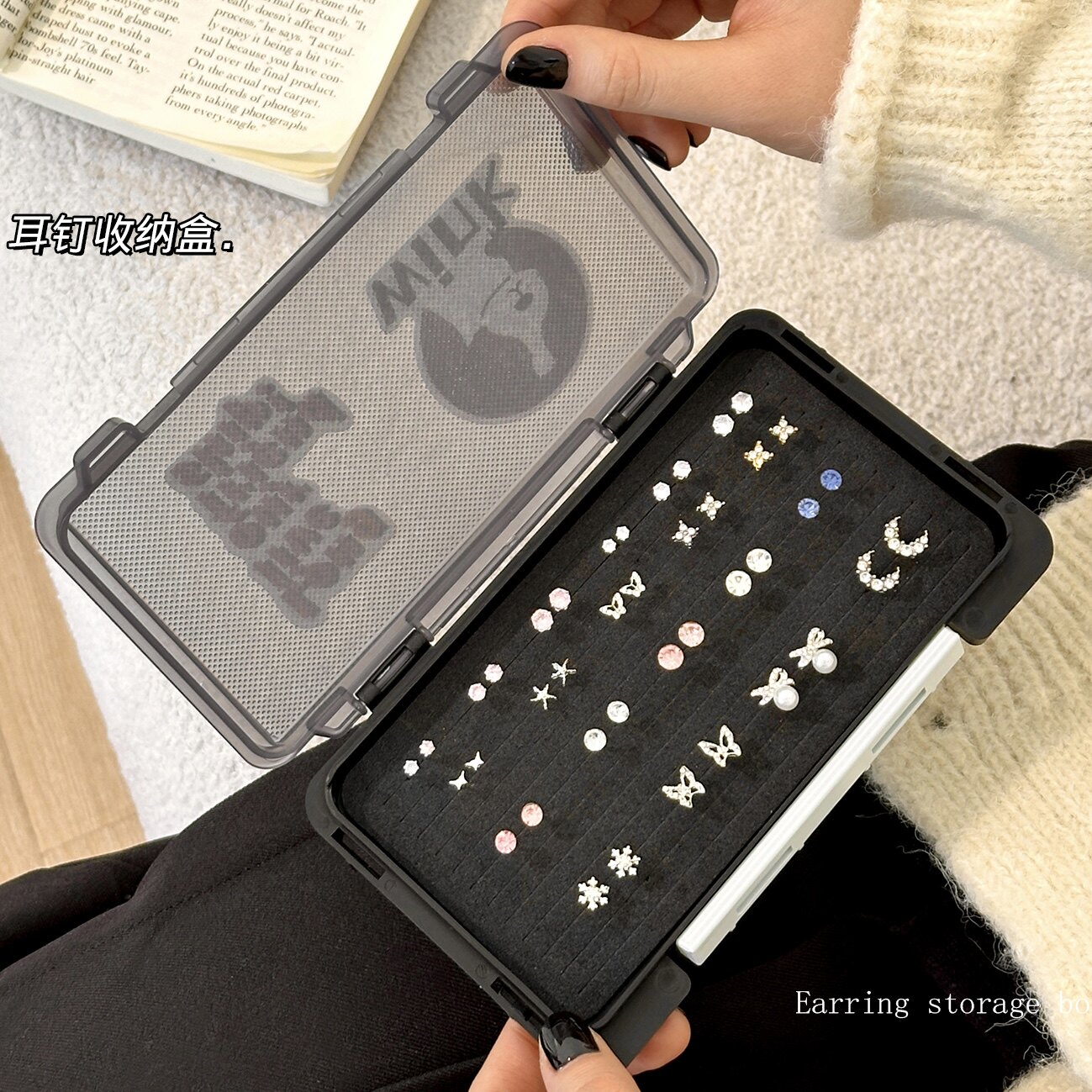 首饰盒耳钉专用耳饰收纳盒华子饰品盒海绵孔大容量便携整理盒子,收纳整理,首饰盒,淘宝优惠券,粉丝福利购,淘宝优惠卷