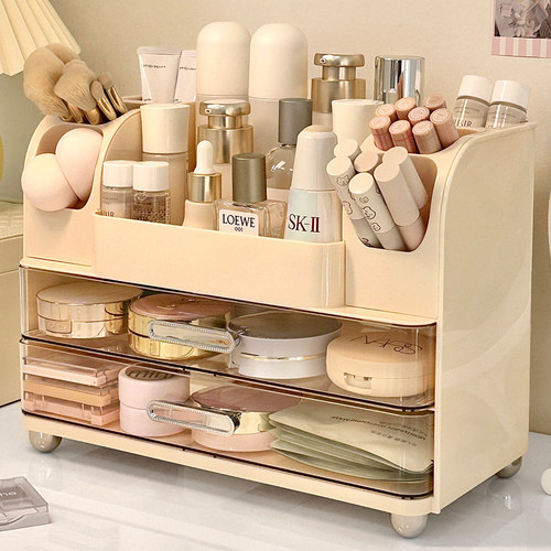 化妆品收纳盒桌面高级感防尘大容量梳妆台口红面膜护肤品置物架