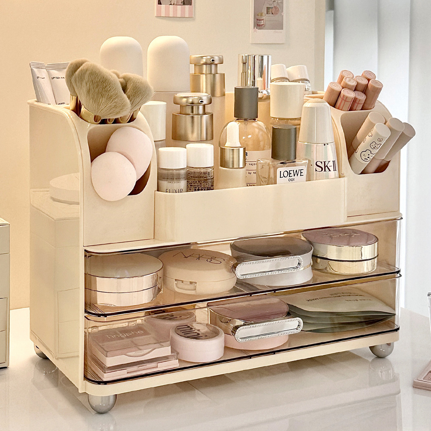 化妆品收纳盒桌面高级感2025新款防尘大容量梳妆台护肤品置物架,收纳整理,桌面收纳盒,淘宝优惠券,粉丝福利购,淘宝优惠卷