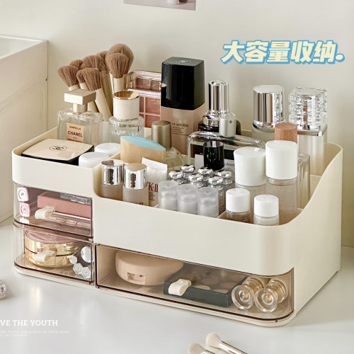 化妆品收纳盒台面收纳架带镜子口红眉笔整理箱大容量护肤品置物架