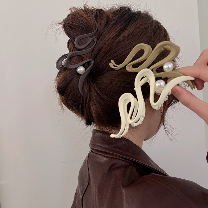 韩式金属波浪抓夹大号鲨鱼夹后脑勺发量多盘发夹磨砂质感夹子头饰