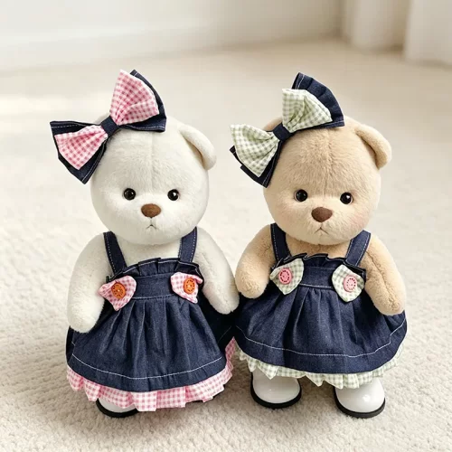 中号莉娜关节熊毛绒公仔玩偶着替S粉格蝴蝶结花边牛仔裙娃衣套装