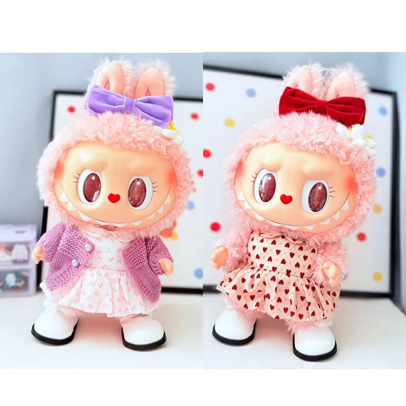 38cm拉布布毛绒娃娃衣服着替Labubu公仔衣服MOKOKO甜蜜之心连衣裙
