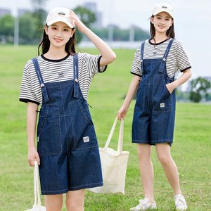 初中生牛仔背带裤套装夏季2024新款青少年高中生15岁女孩大童夏装