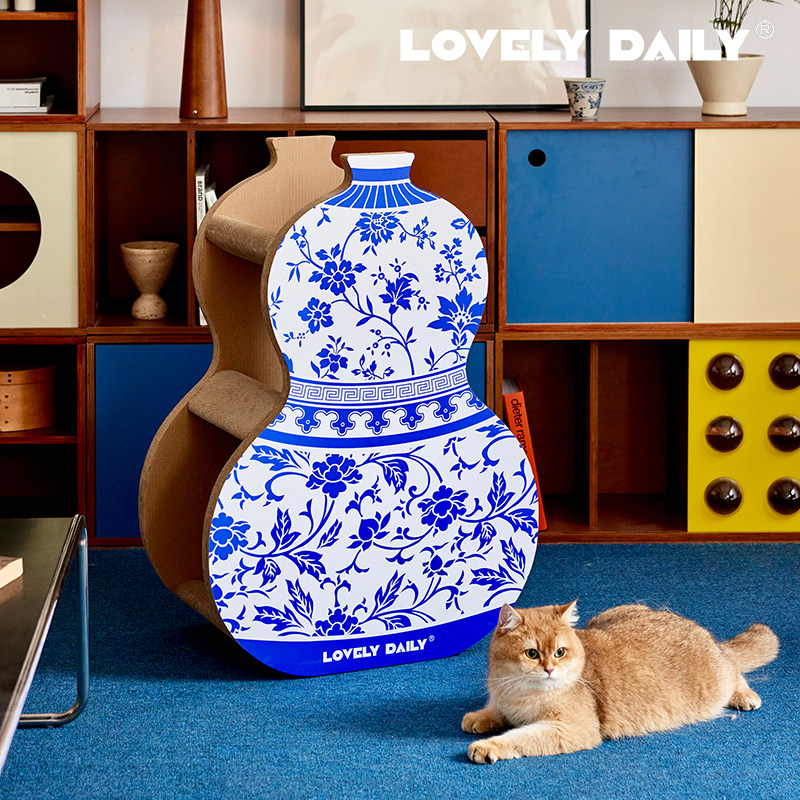 lovelydaily青花瓷猫抓板猫爬架高密进口纸瓦楞纸BE瓦猫玩具