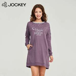 JOCKEY国际品牌正品女睡衣纯棉女睡裙全棉长袖有口袋家居服