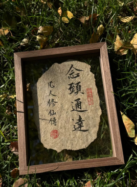 【念头通达凡人修仙传】火烧桑叶土纸手写真迹定制玻璃相框摆台