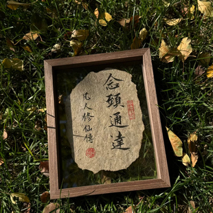 【念头通达凡人修仙传】火烧桑叶土纸手写真迹定制玻璃相框摆台