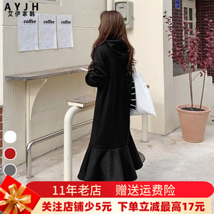 长款显瘦慵懒风连帽卫衣裙女加绒春季大码宽松休闲连衣裙鱼尾裙