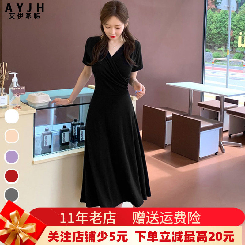 定做高端莫代尔棉连衣裙女套头V领轻熟风设计感优雅夏季减龄显瘦