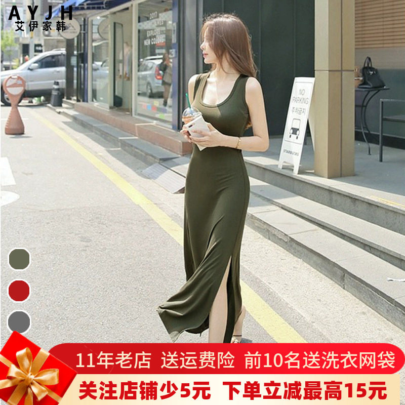 带胸垫莫代尔性感长裙开叉高级感图片