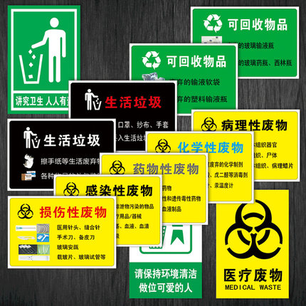 医院生活垃圾分类提示牌医疗废弃物废物桶标志标识牌标示贴纸TMP