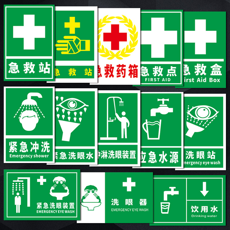急救站点药箱盒洗眼器装置标语王