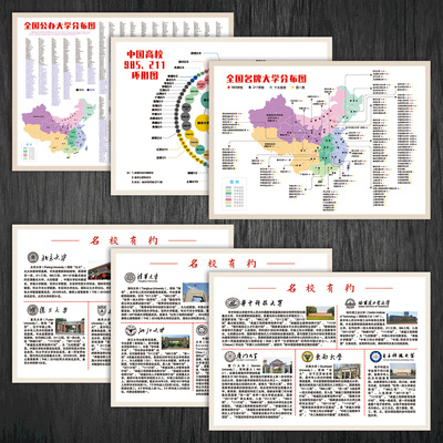 全国985 211高校环形图名牌大学分布图宣传画海报挂图墙贴纸OA58
