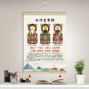 三清道祖神像图道家九字真言静心咒清心诀挂画字画装饰画GTK101