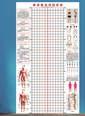 体姿体态评估表体测健身房瑜伽馆私教臂展身高表挂图墙贴纸WST36