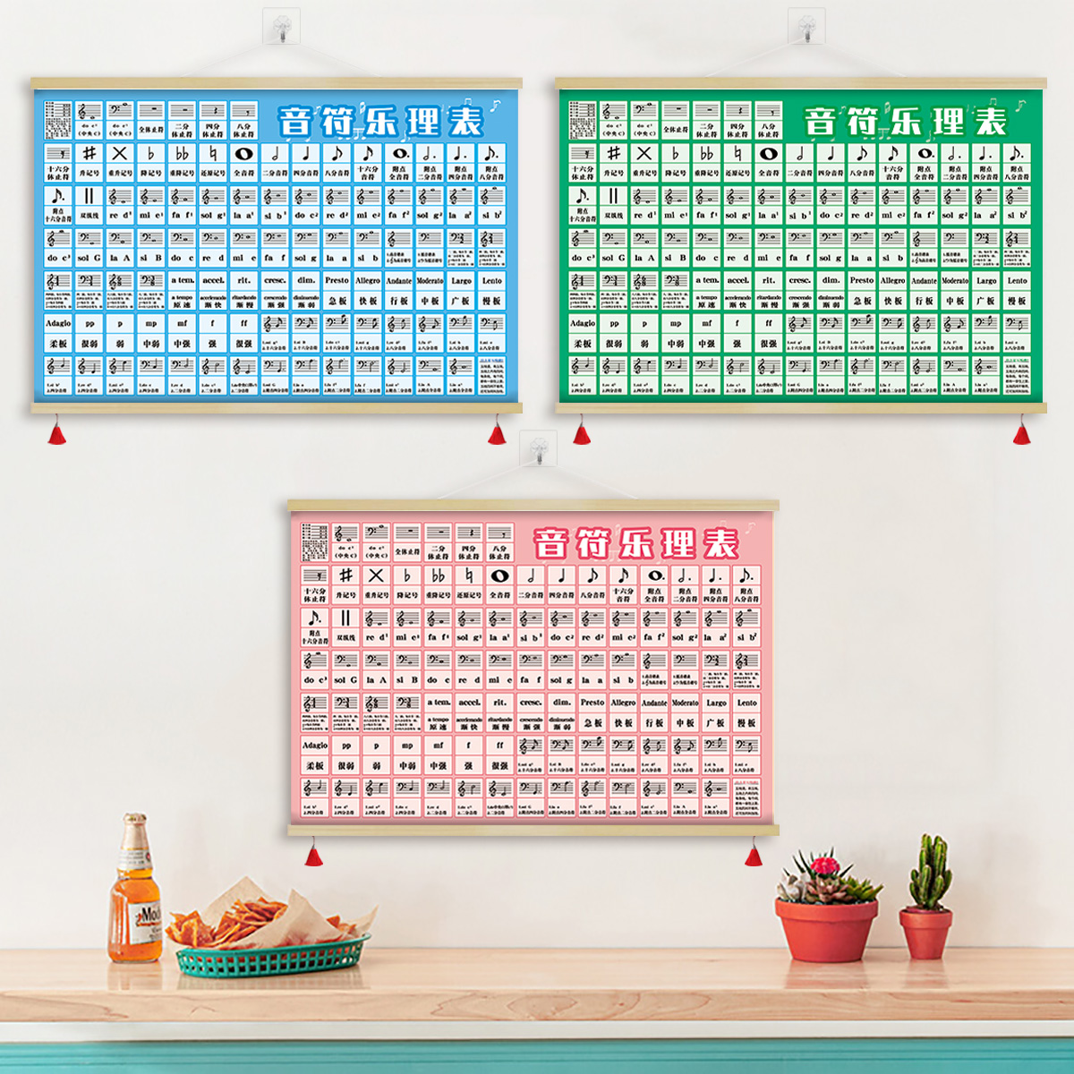 音符乐理表挂画钢琴键盘对照表挂图琴行五线谱装饰画墙字画GHB32